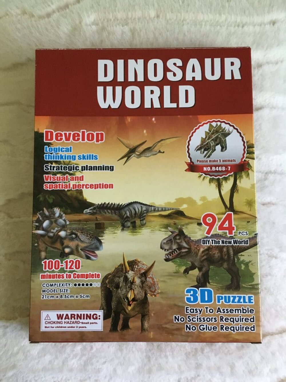 Dinosaur World 3D Puzzle 5 Dinos 94 Styrofoam Pieces Craft Kit